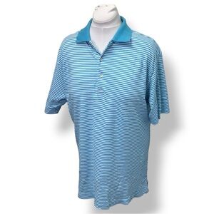 Alan Flusser Golf Mens Pearl Washed Cotton Polo Shirt VTG Stripes Blue/White L